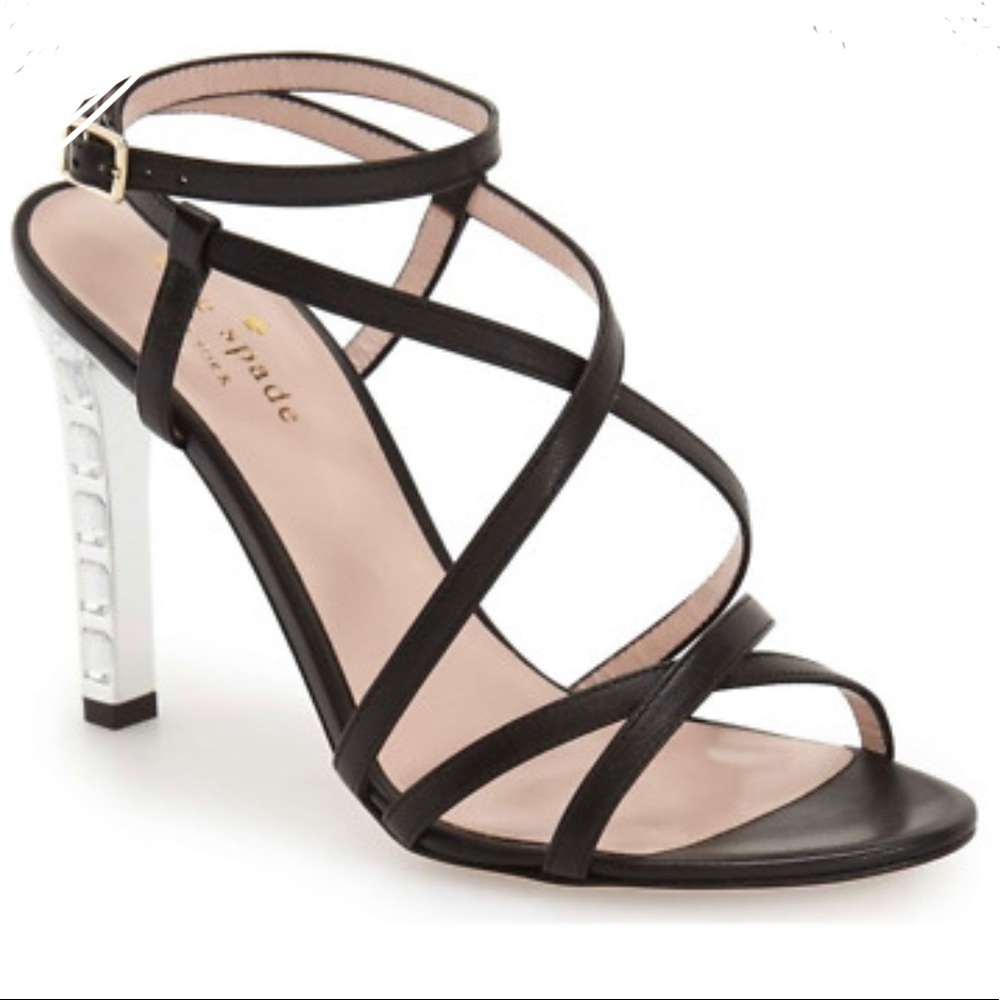 Kate Spade Fiandra Black Leather Jeweled Strappy Heeled Sandals Size 10.5B - Picture 2 of 13